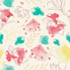 Watercolor Splashes With Hand Drawn Flowers Background 2